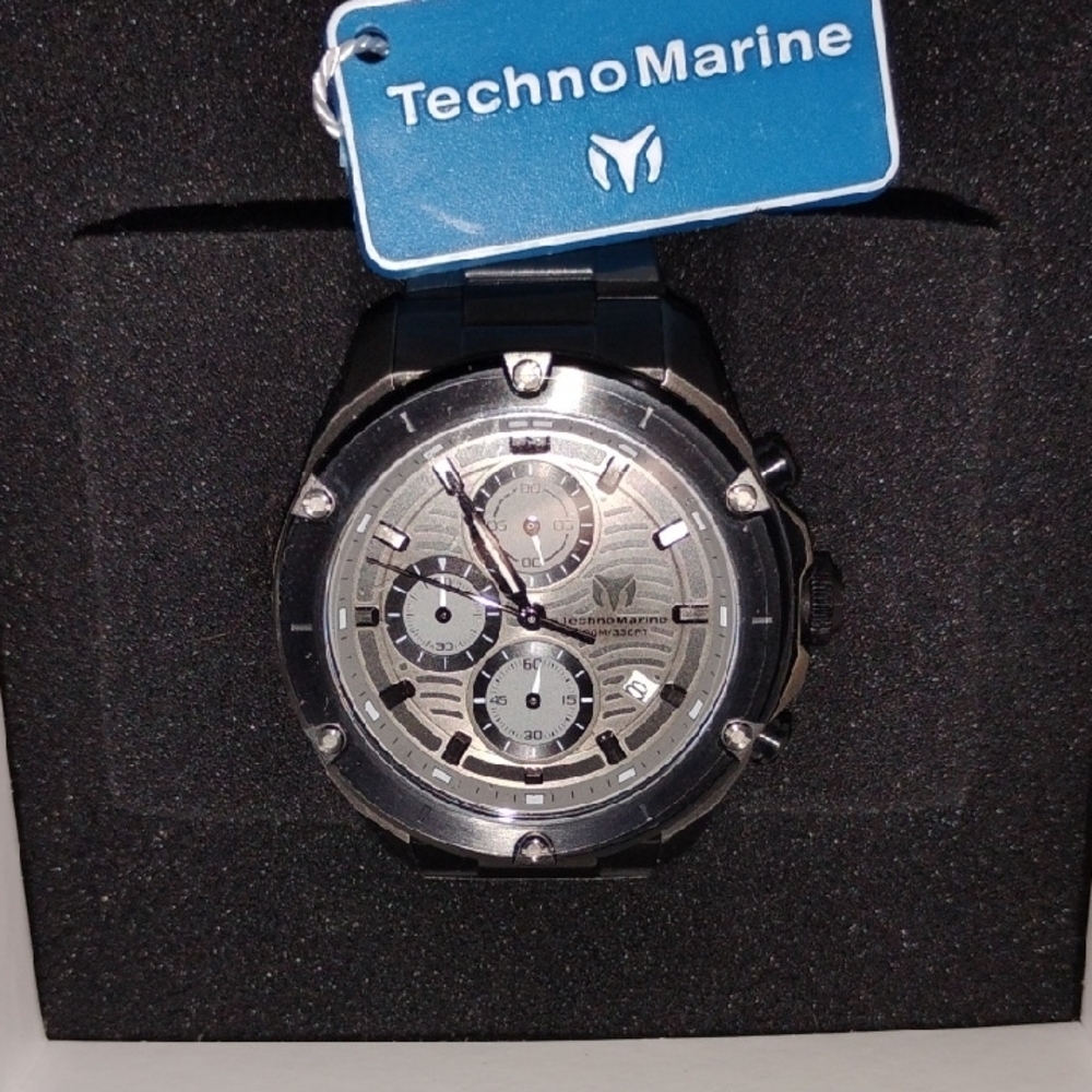 TechnoMarine Silver and Black Chronograph Watch